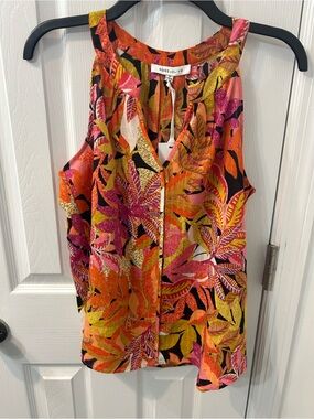 Rose & Olive Pink Orange Tropical Leaf Halter Tank NWT